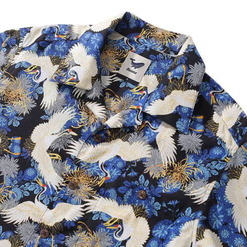 100% Cotton Hawaiian Shirt For Men Crane Camp Collar Shirt