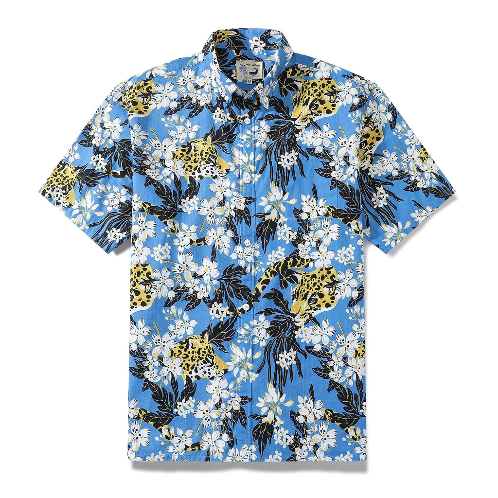 1930s Vintage Hawaiian Shirt For Men Flower Tree and Leopard Print Short Sleeve Cotton Button Down