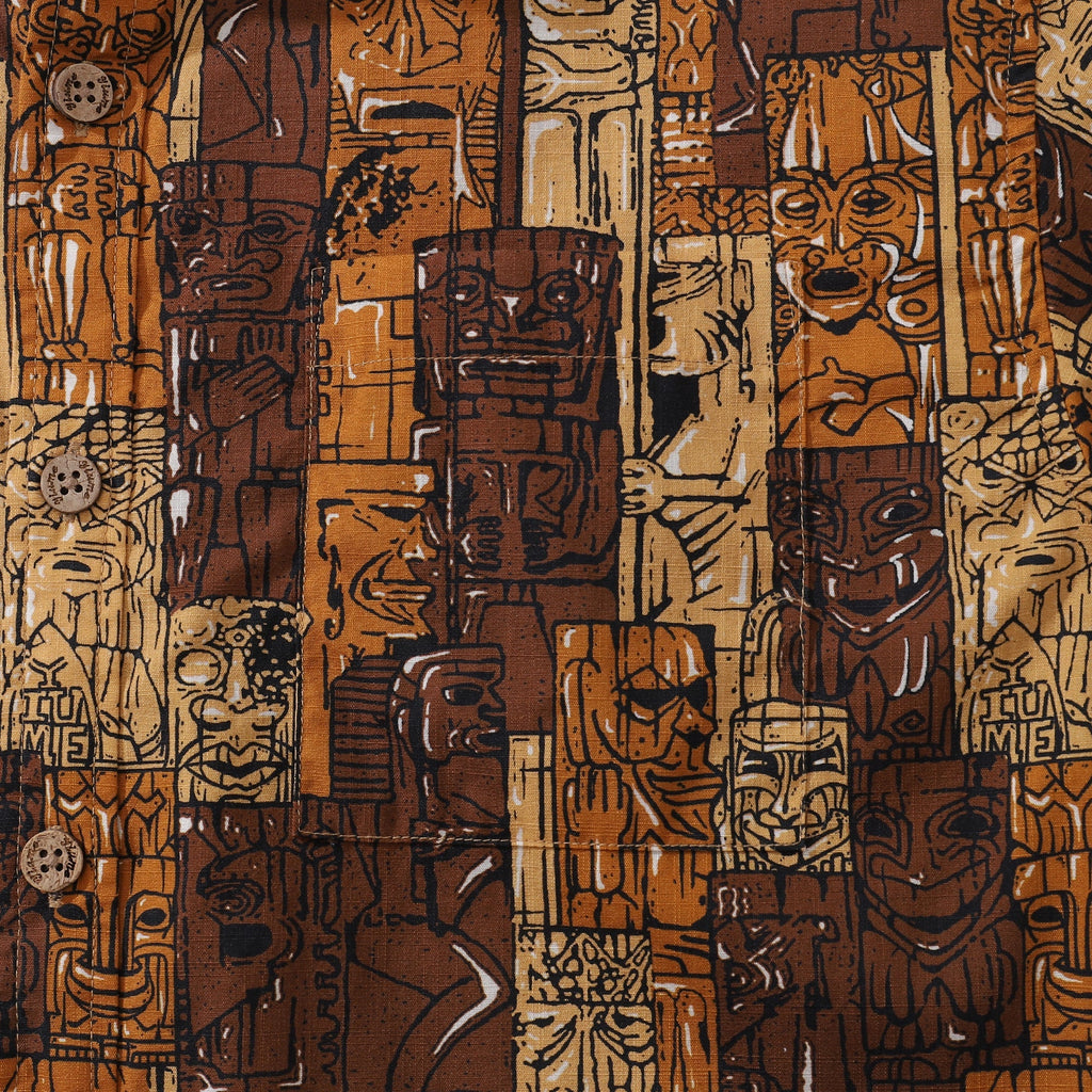 1940s Hawaiian Shirt For Men TIKI Print Cotton Button Down Short Sleeve Aloha Shirt