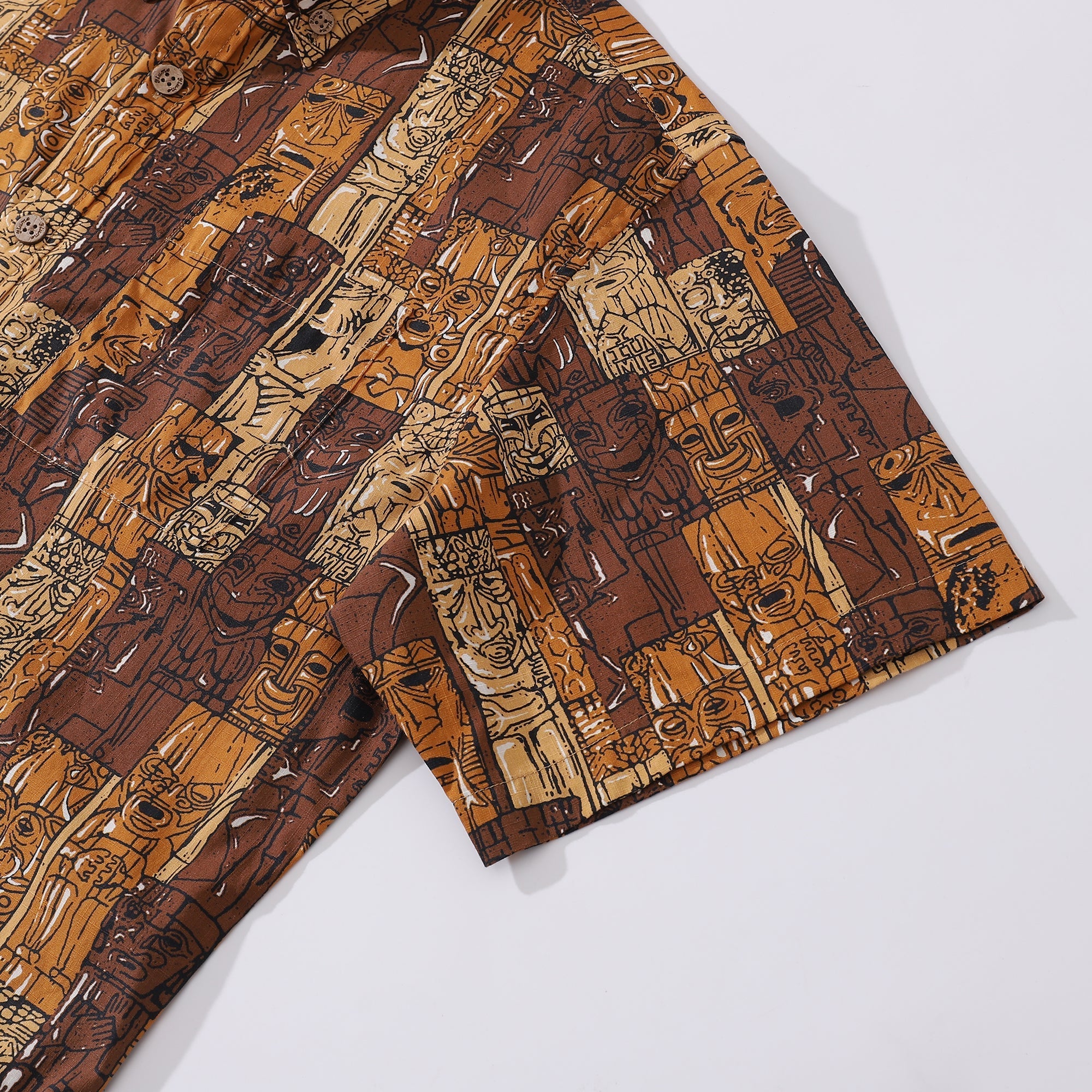 1940s Hawaiian Shirt For Men TIKI Print Cotton Button Down Short Sleeve Aloha Shirt