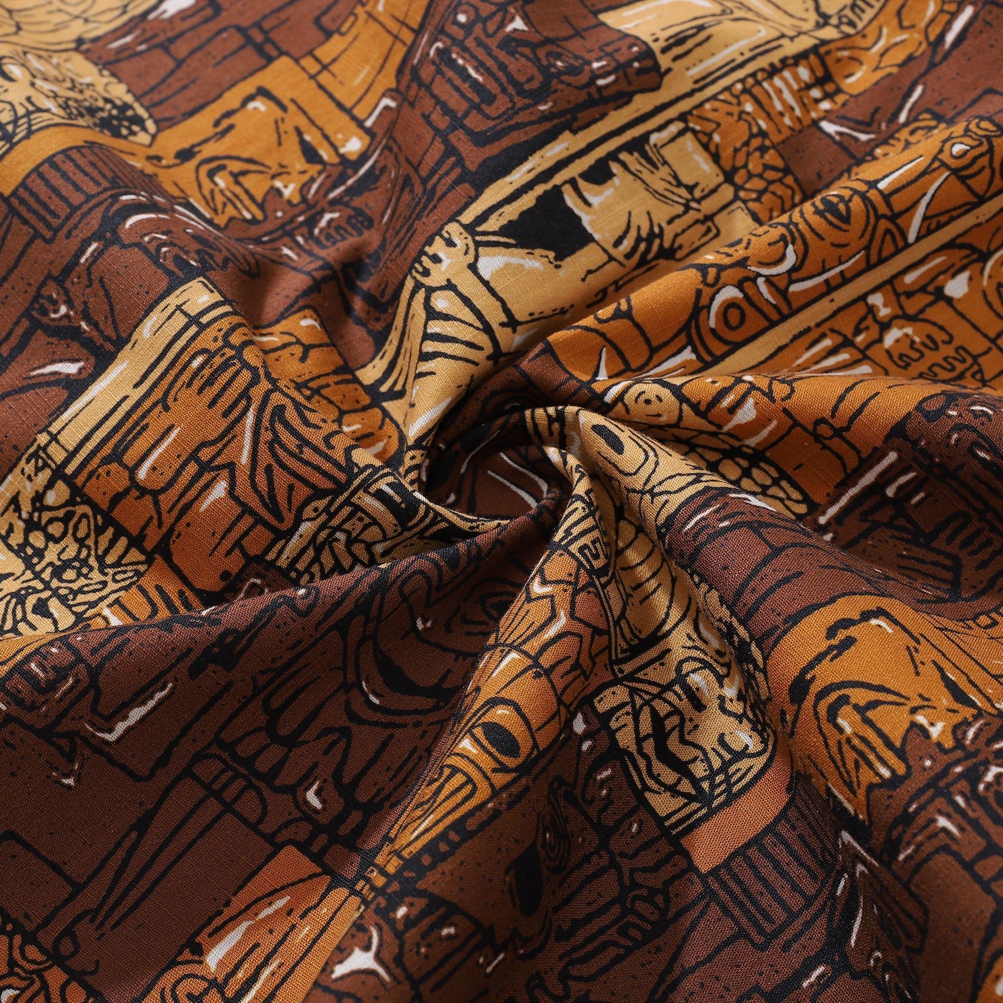 1940s Hawaiian Shirt For Men TIKI Print Cotton Button Down Short Sleeve Aloha Shirt